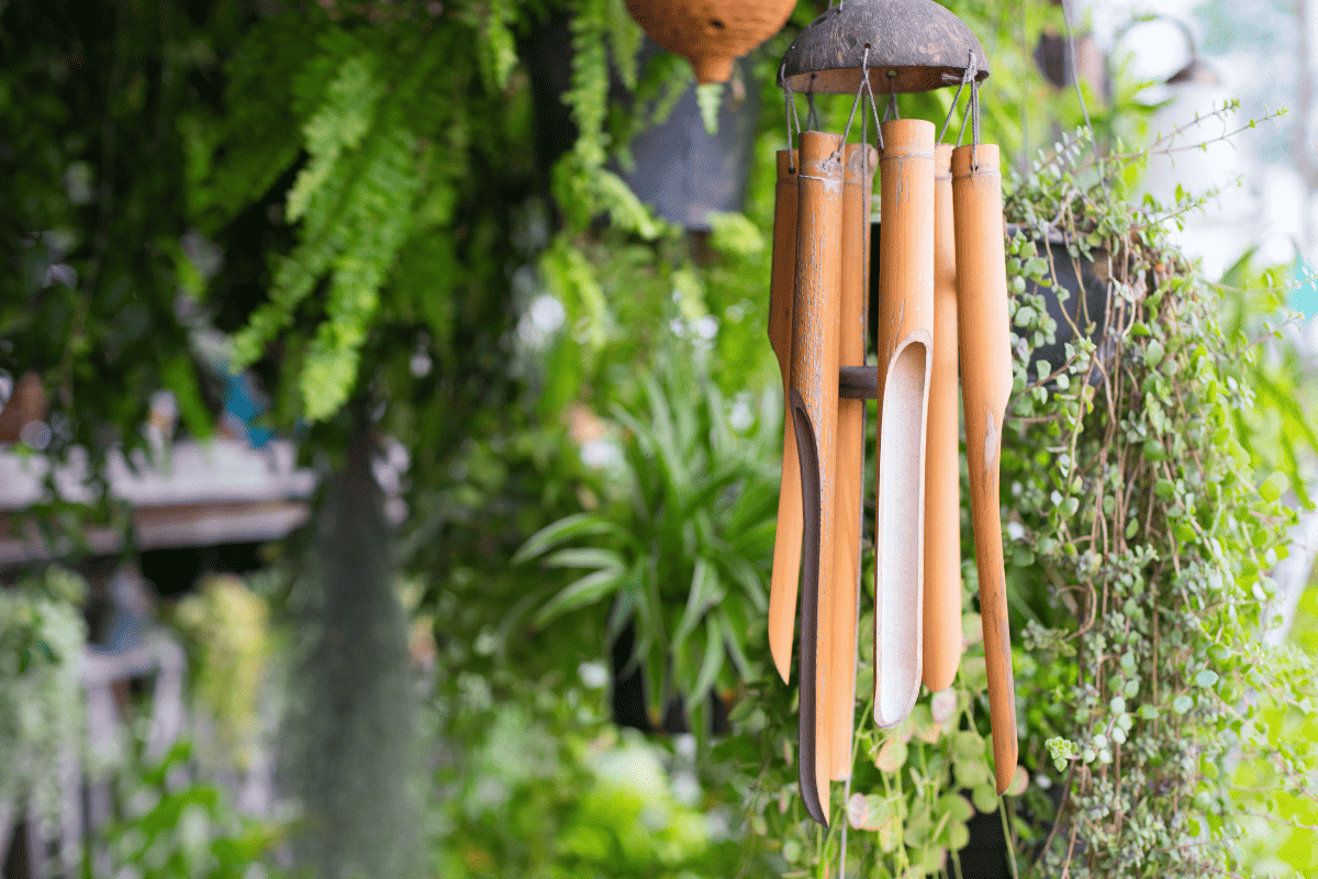 Close up on a wooden wind chime