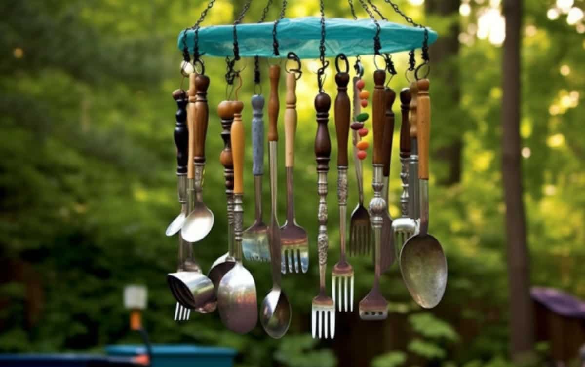  Repurpose old garden tools as a whimsical wind chime for your garden or patio.