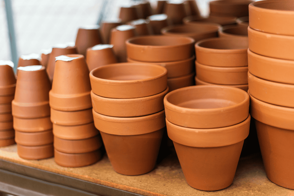 Stacked red clay pots for planting