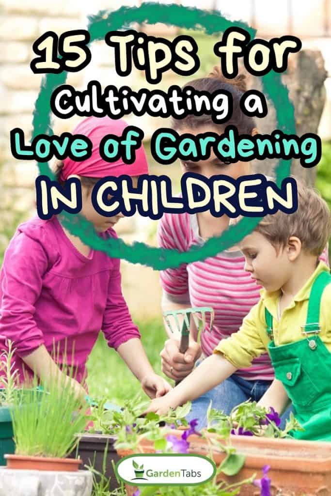 Young mother gardening in front or back yard with her two cute little children