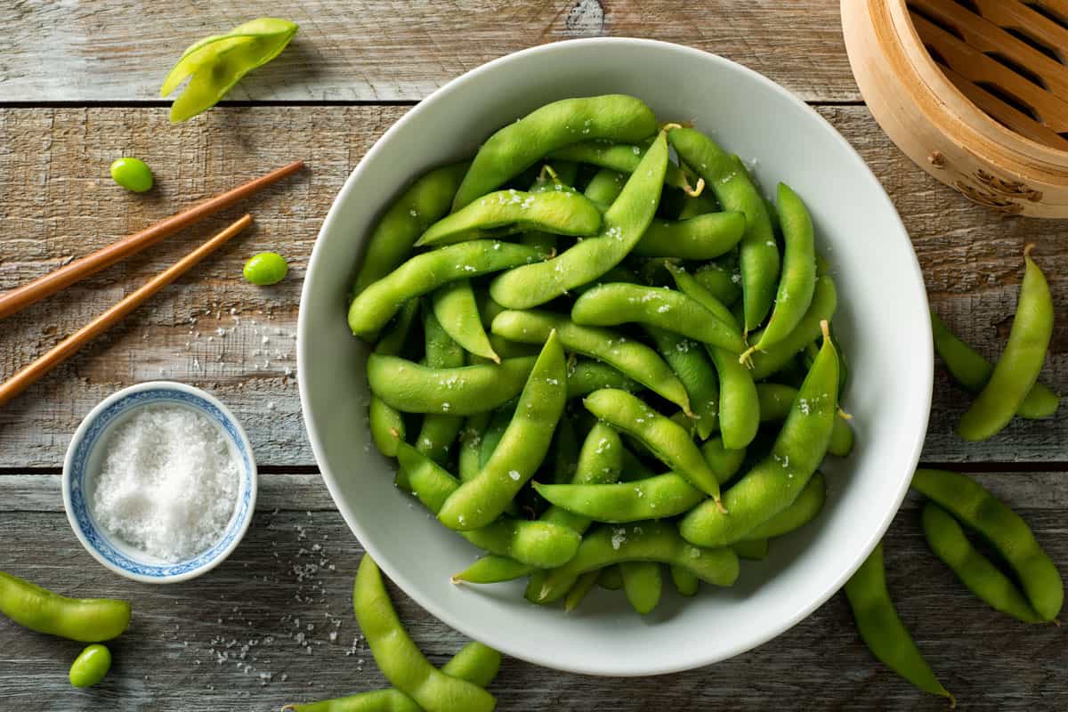 Edamame beans served in a bowl