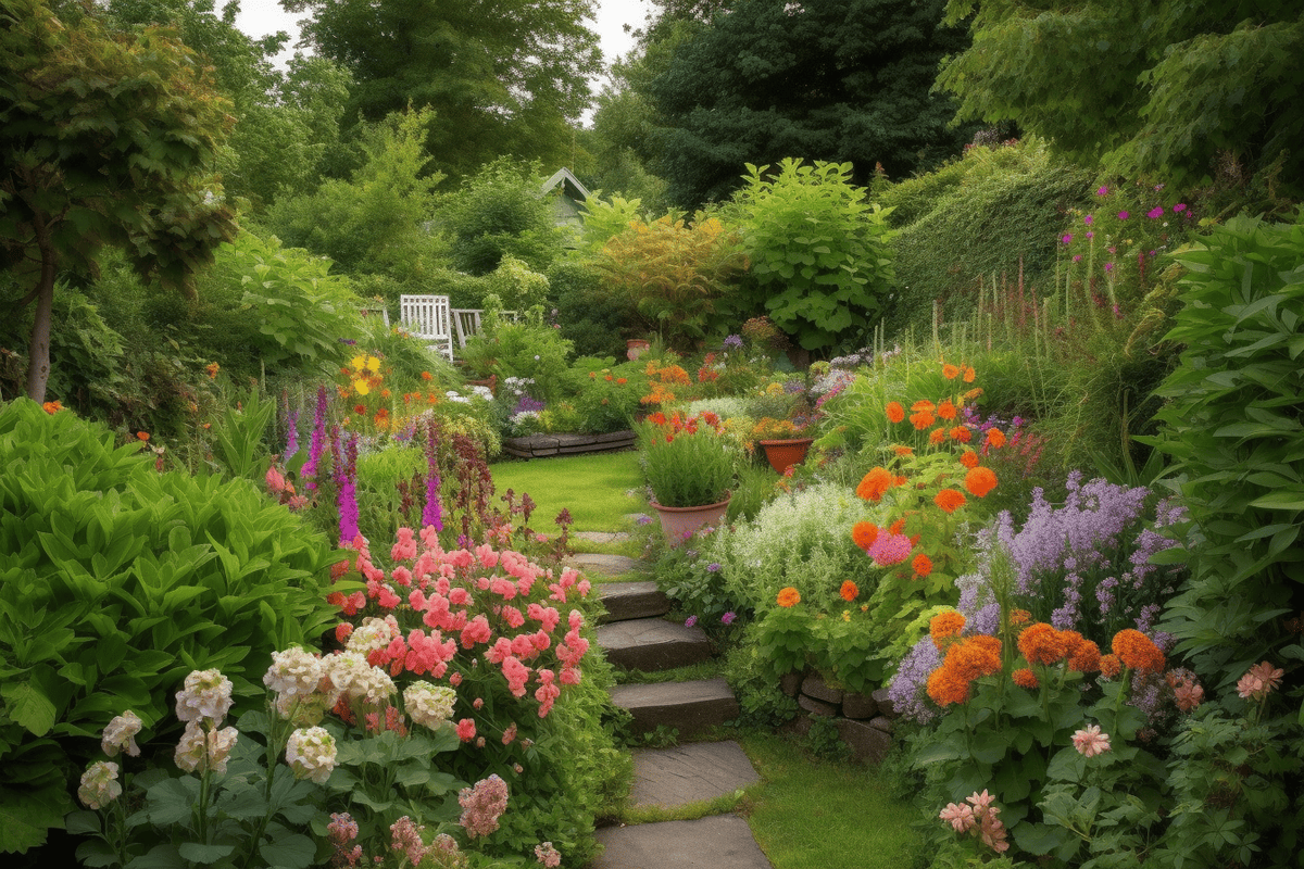 Lush vibrant summer garden