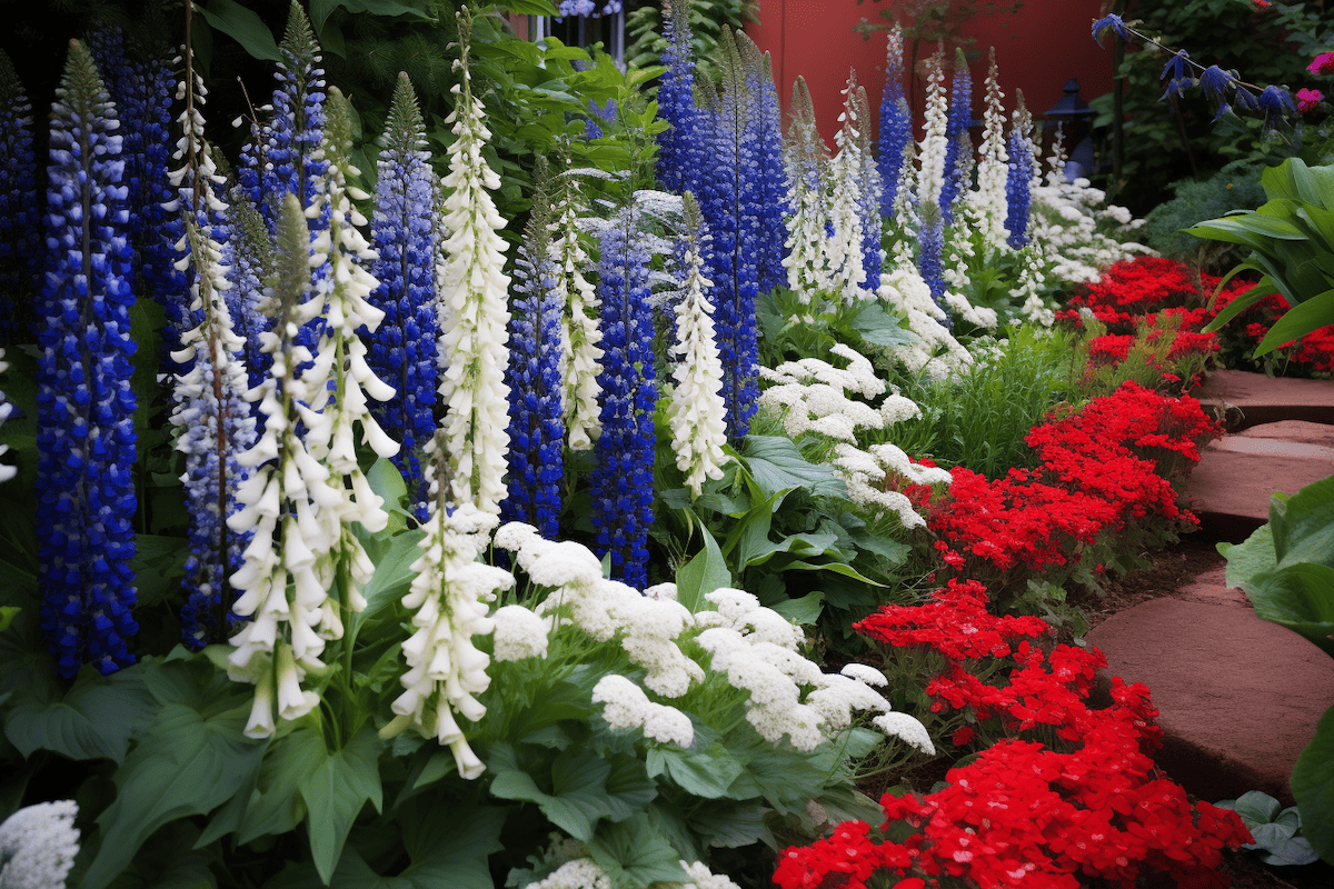 red, white, and blue plants