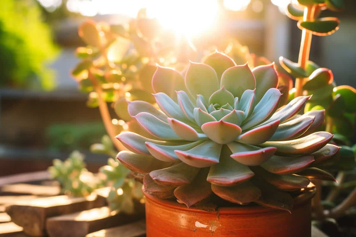 A gorgeous echeveria shined by the morning sunlight