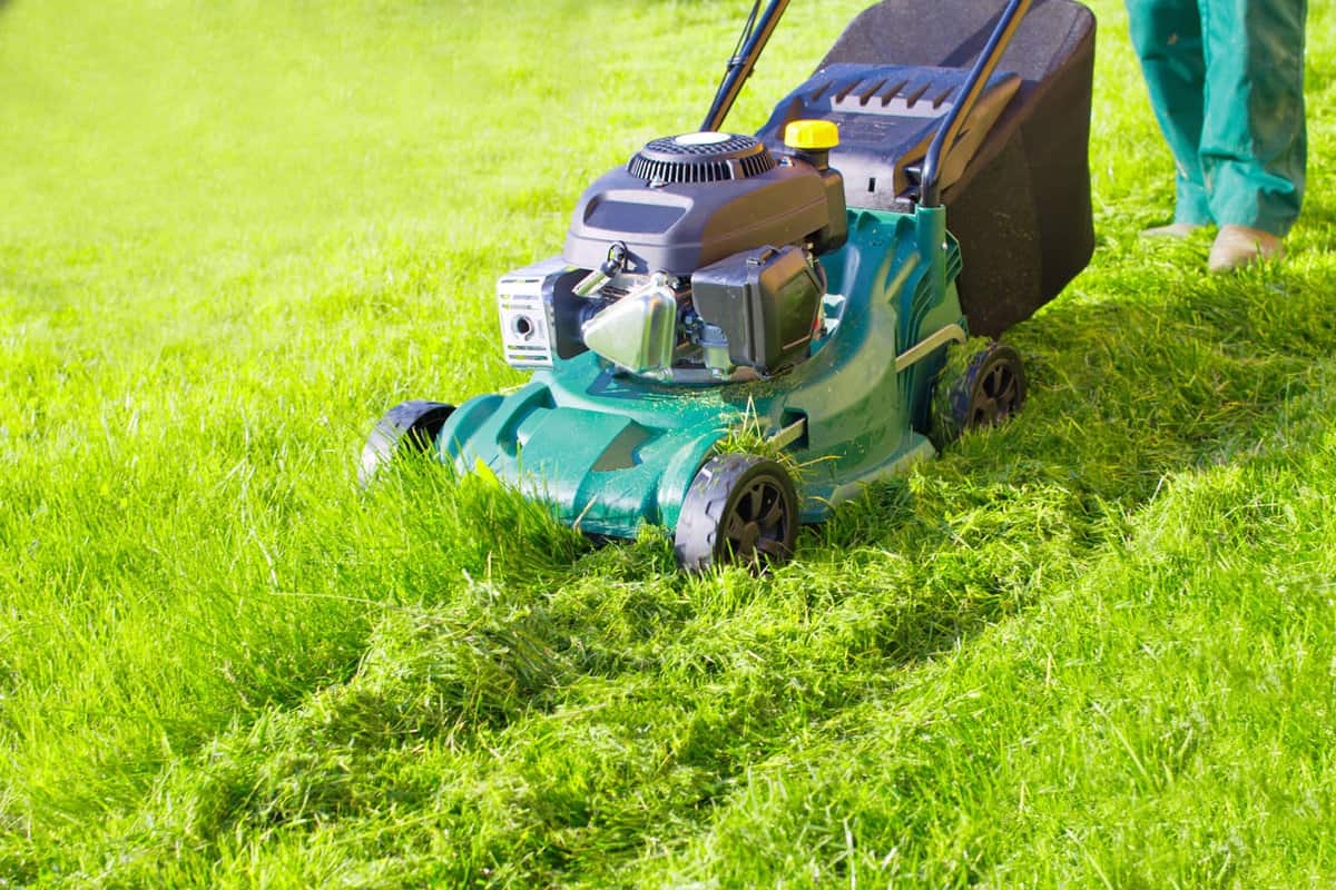 Lawn mower cutting a wide stretch of grass