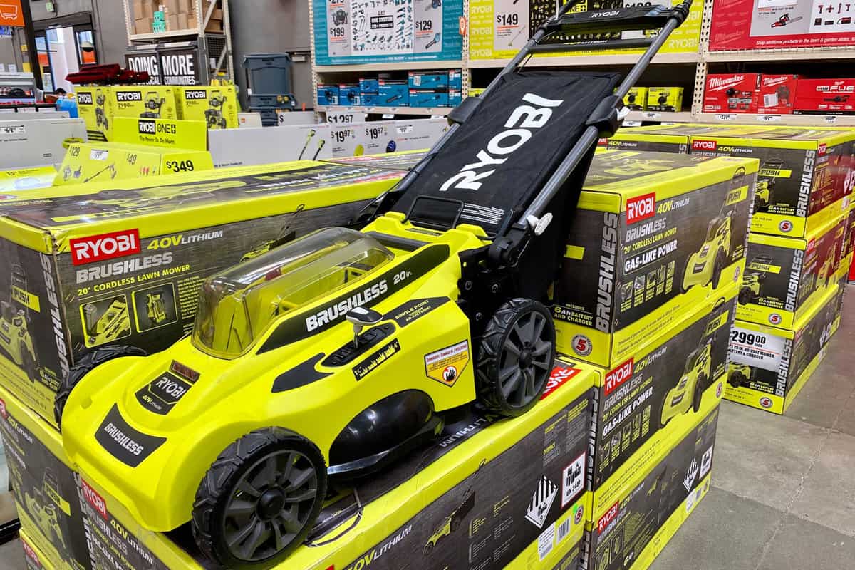 Ryobi lawn mower for sale at a store