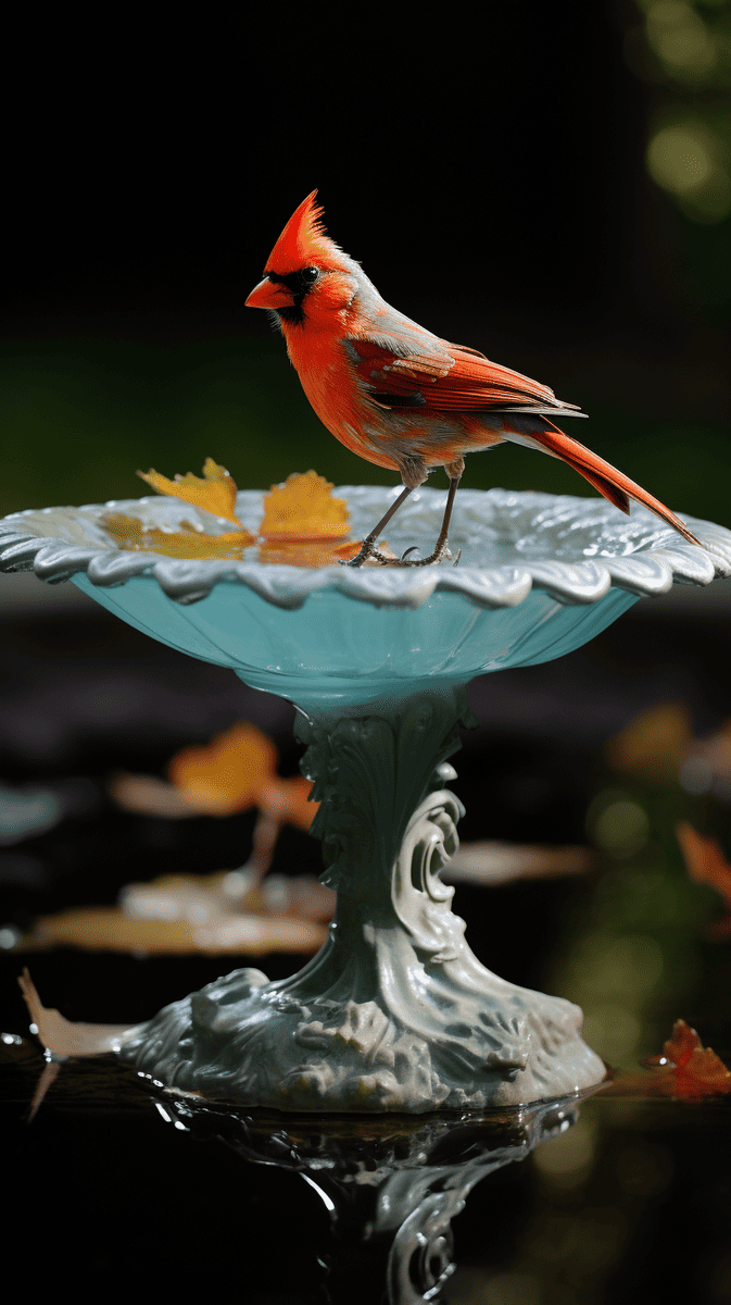 A beautiful cardinal enjoying his time on the bird bath