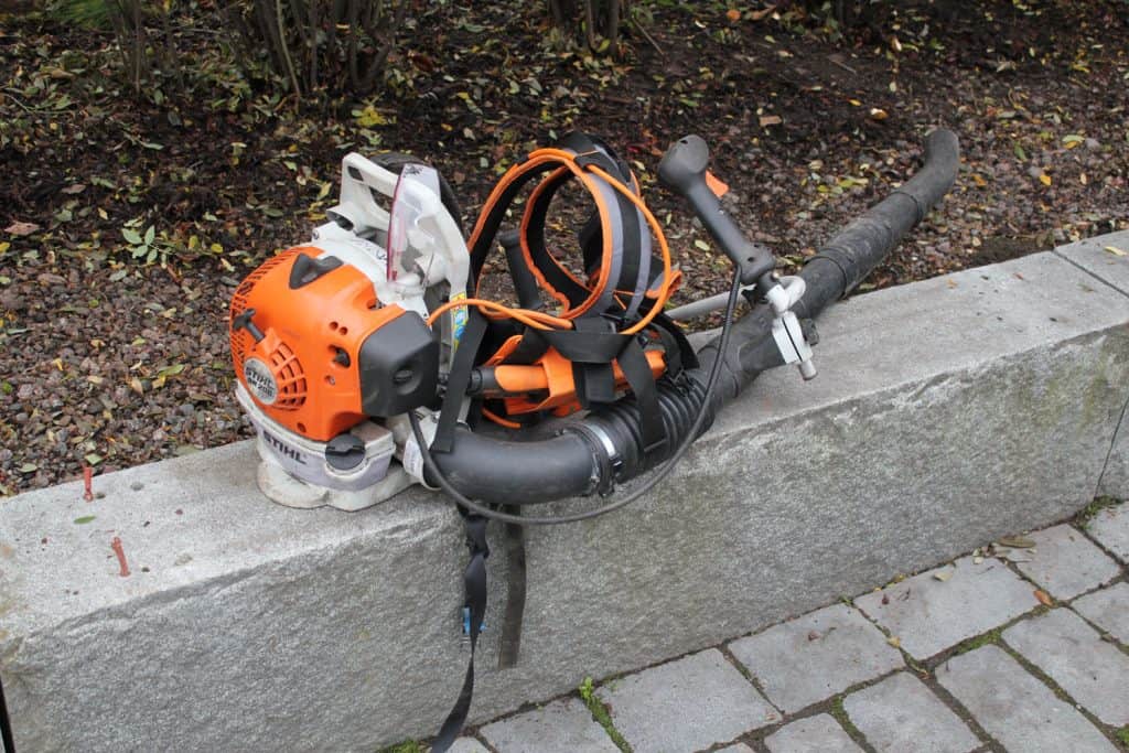 A Stihl blower used for cleaning the side walk