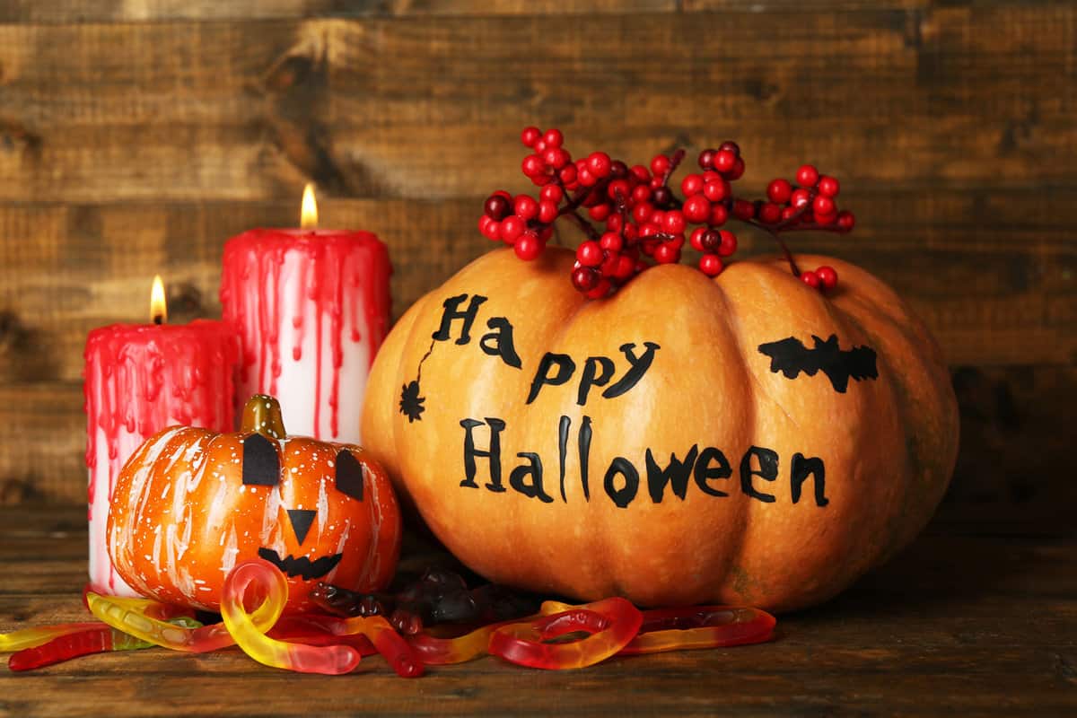 A pumpkin written with Happy Halloween