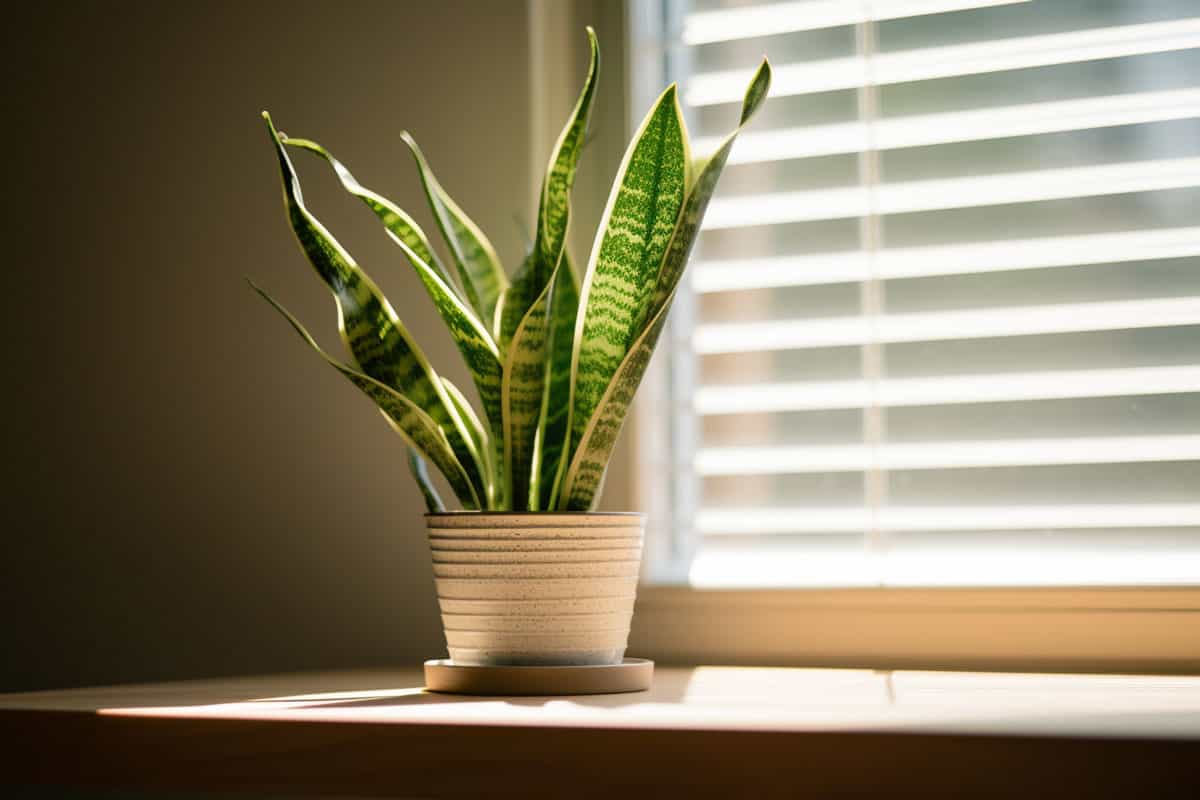 A snake plant placed by the window