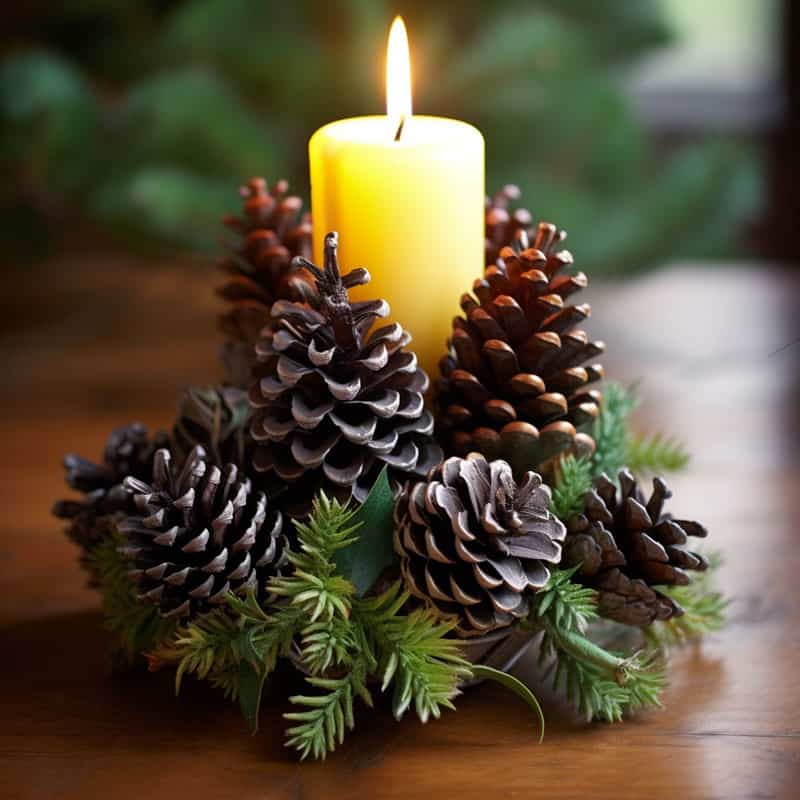 Foliage and Pinecone Candle Holder