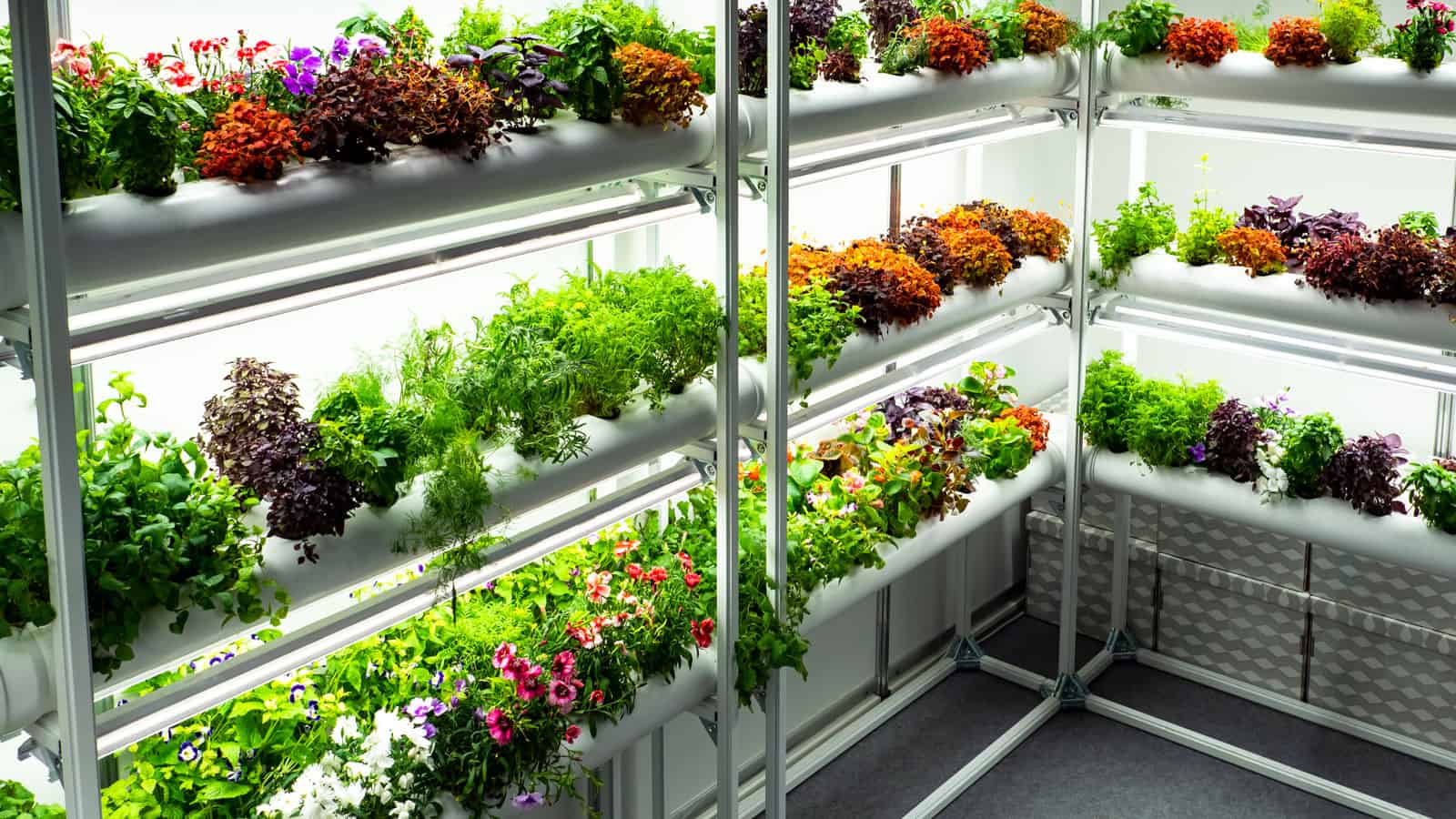 Different layers of indoor Hydroponics indoor greenhouse