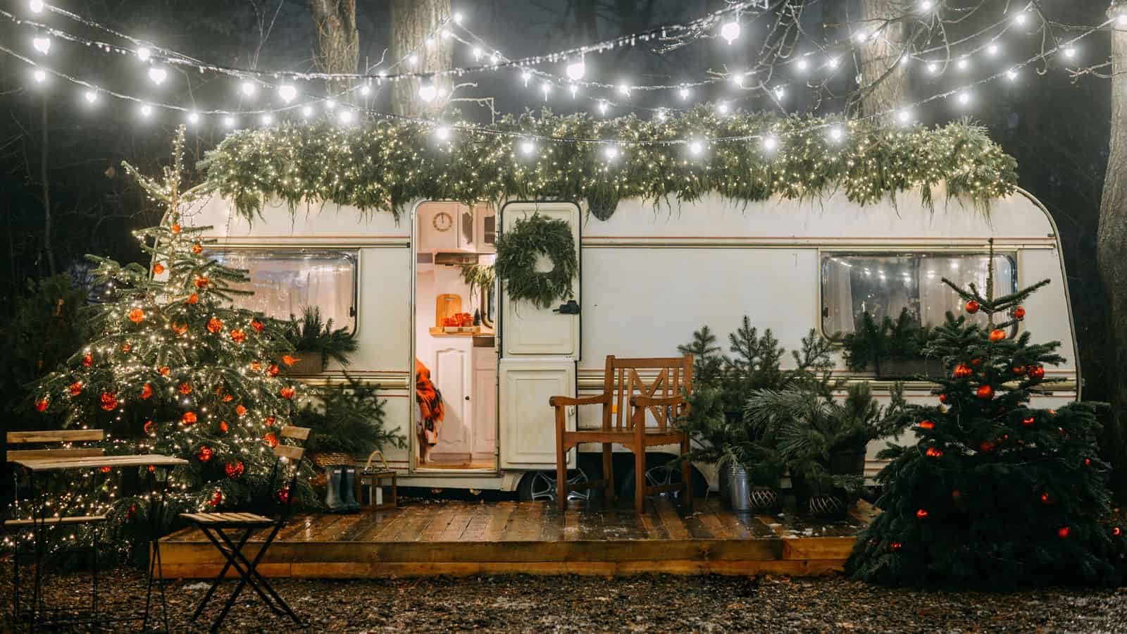 A caravan converted to a Christmas themed home