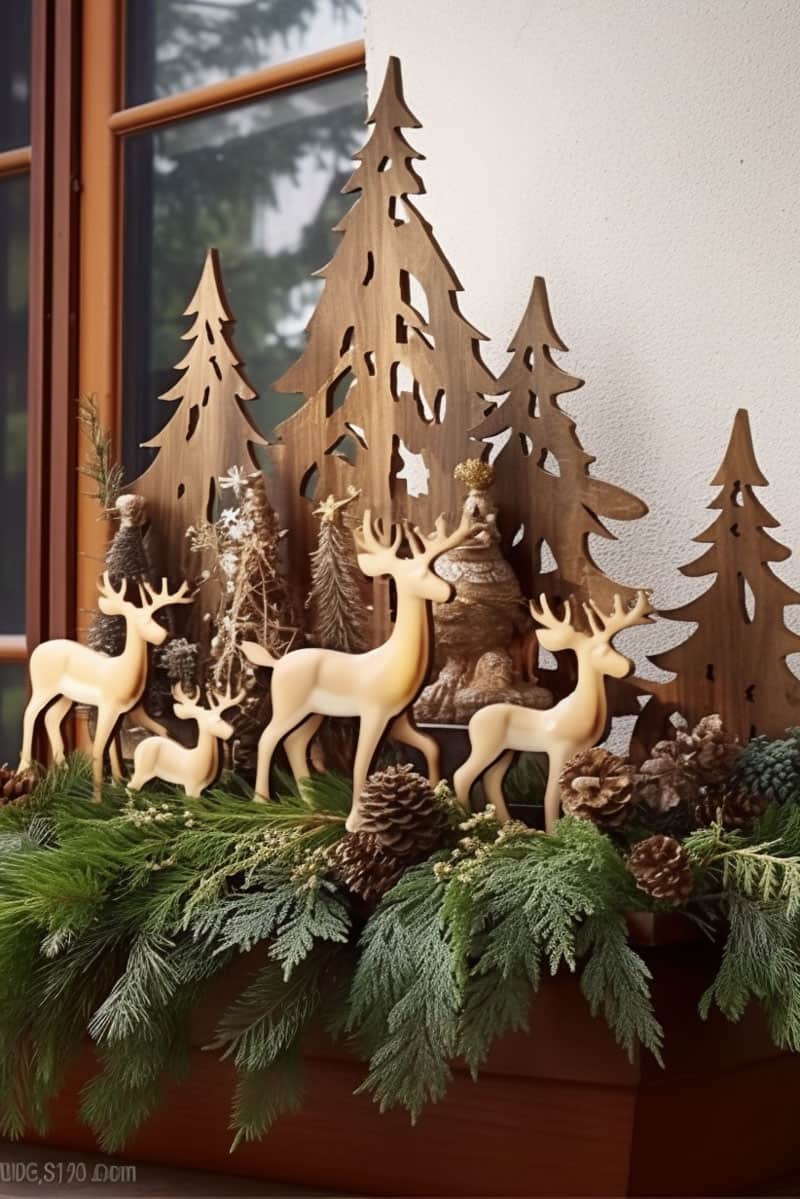 Carved reindeers used in a Christmas decor