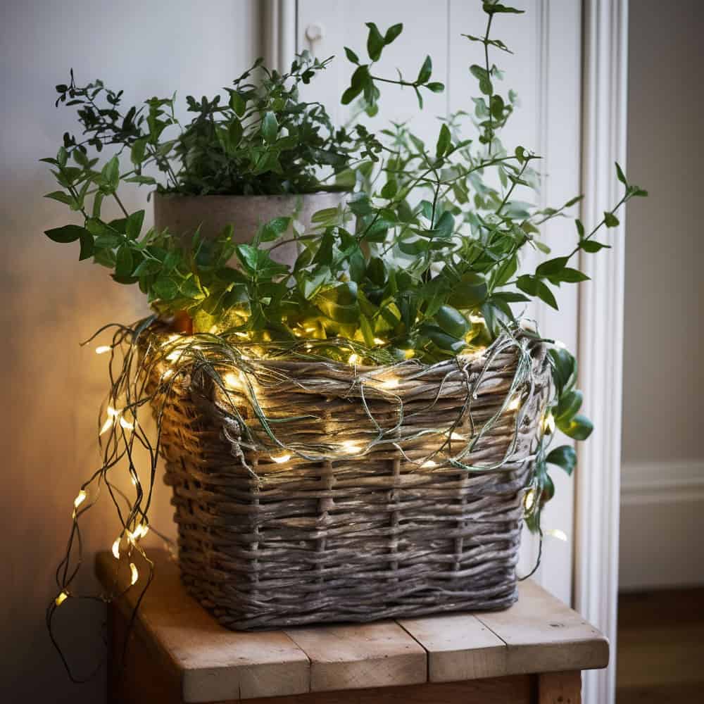 Fairy Lights and Greenery Planter: Weave fairy lights through a mix of evergreen branches for a glowing display.