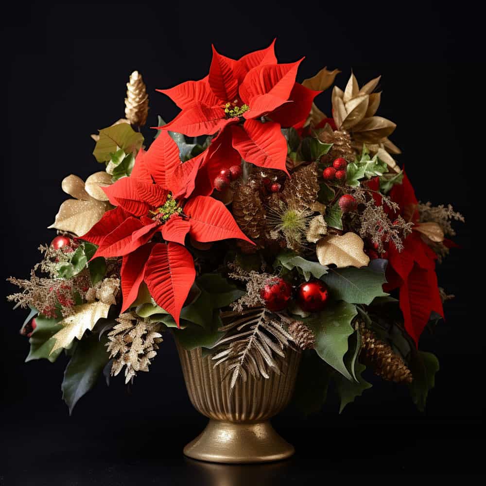 A gorgeous match of Golden and red poinsettias