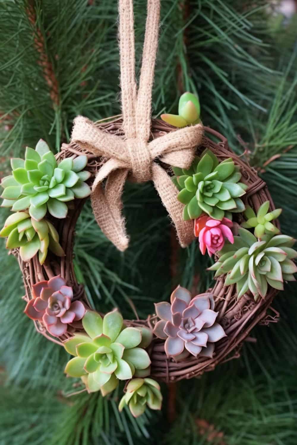 A beautiful and tiny wreath with succulents used as decoration