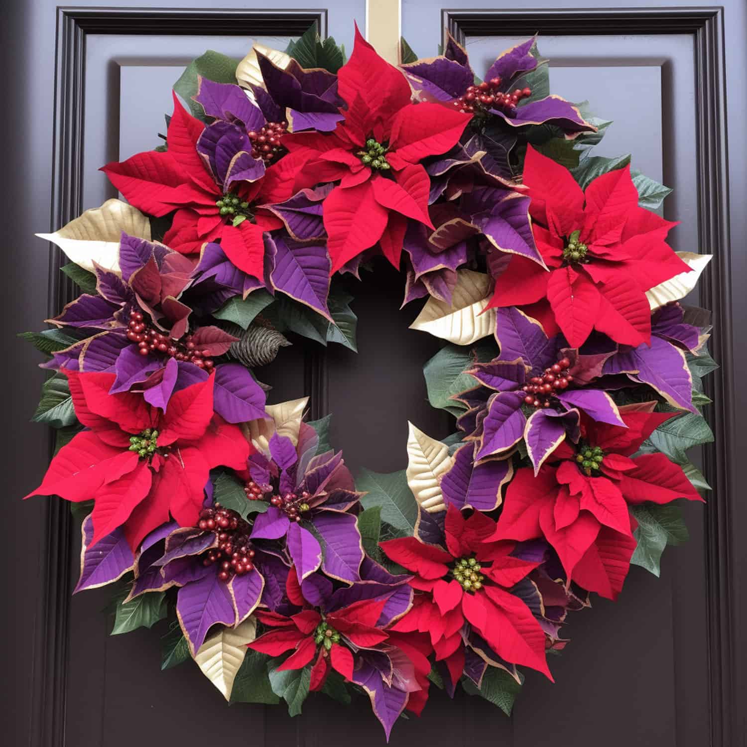 A gorgeous mixture of purple and red poinsettias for a wreath 