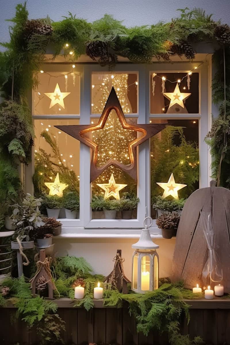 A beautiful star and other small bright stars used for Christmas decor