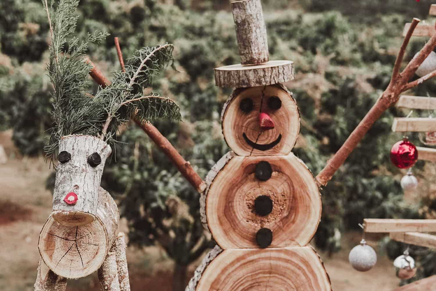 Rustic eco repurposed wooden christmas decor rudolph snowman and christmas tree