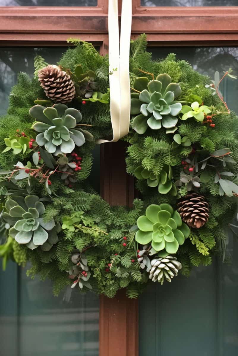 An ultra beautiful wreath decorated with succulents