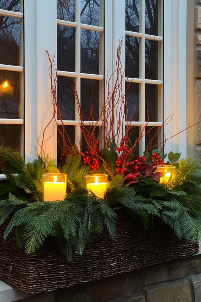 Cypress  leaves matched with candles
