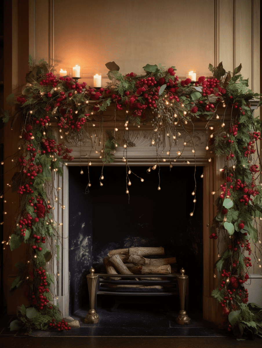 Winterberry Christmas garland with fairy lights
