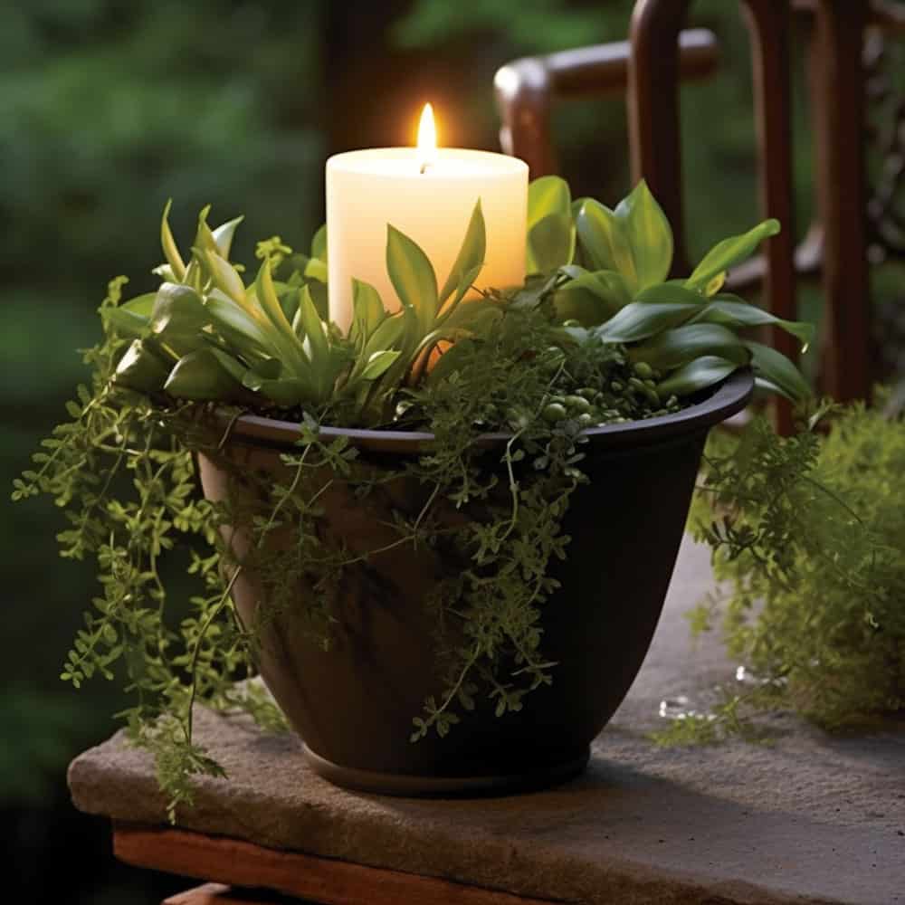Safely incorporate candles among the greenery for a warm, glowing effect