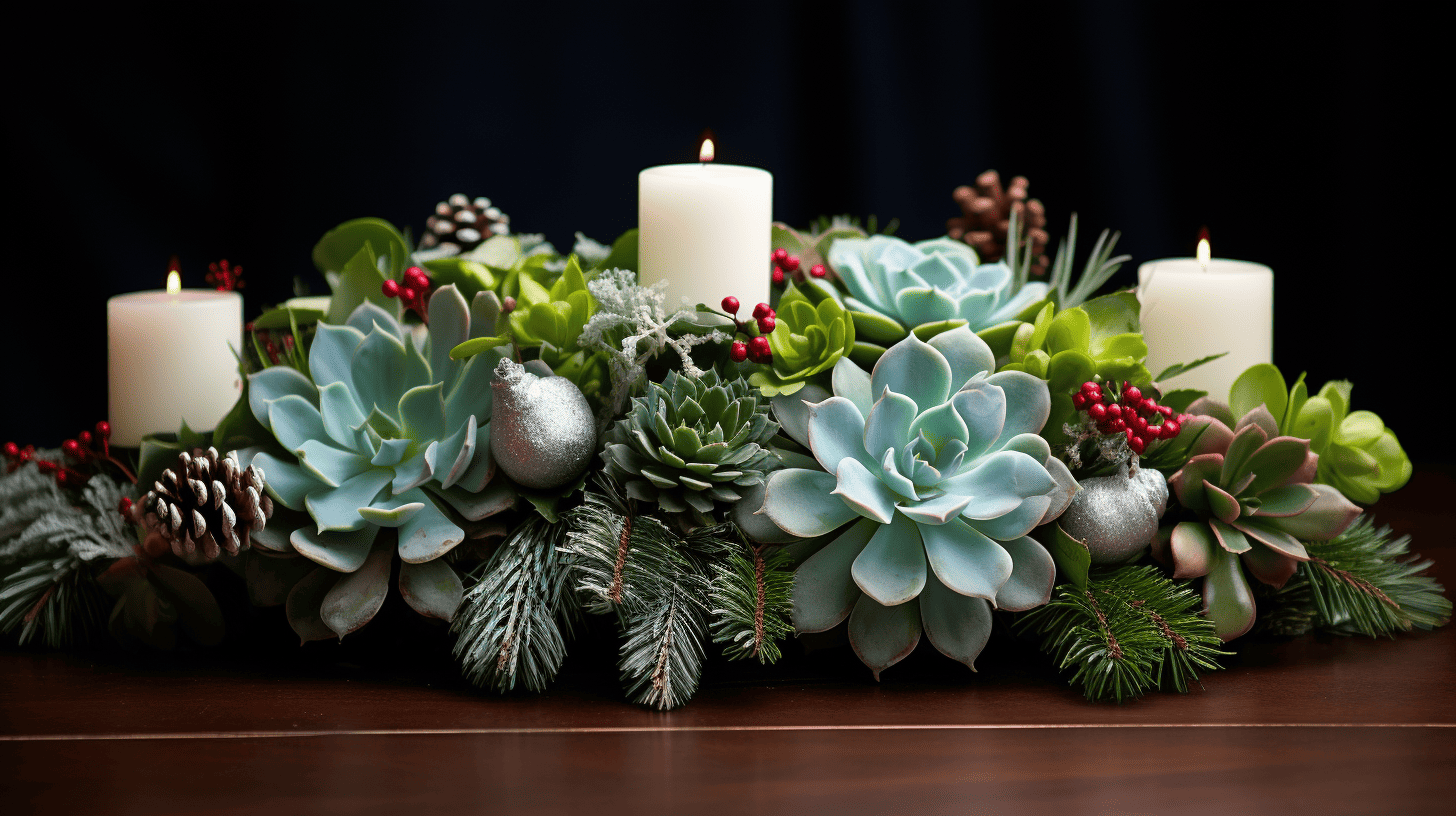 Succulent centerpiece decoration, Wintery Succulents: A Refreshing Contrast Amidst the Evergreen - 1600x900