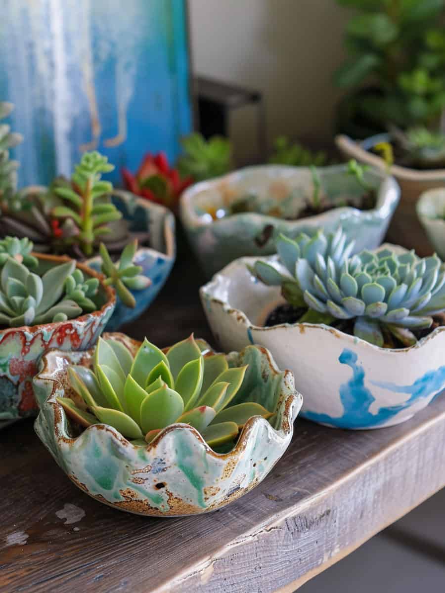 Bowls filled with succulents 