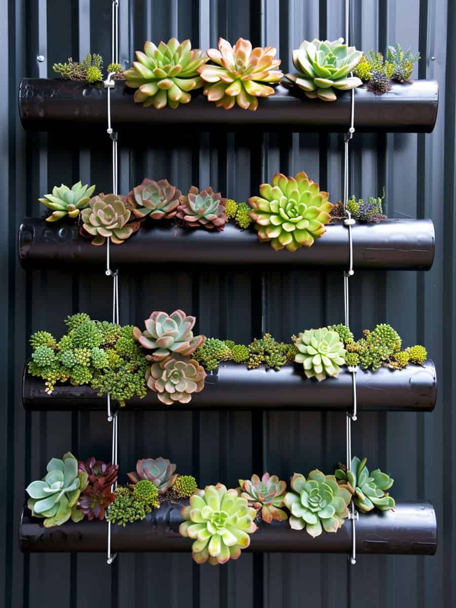 Reused PVC with succulents planted on it