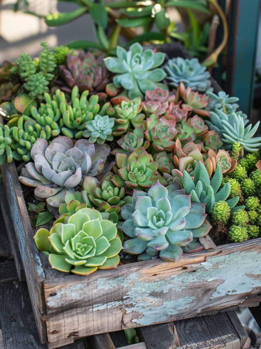 Succulents planted on a box planter