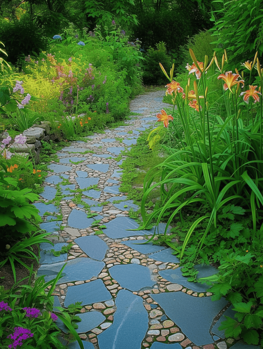 A slate and river stone pathway ar 3:4