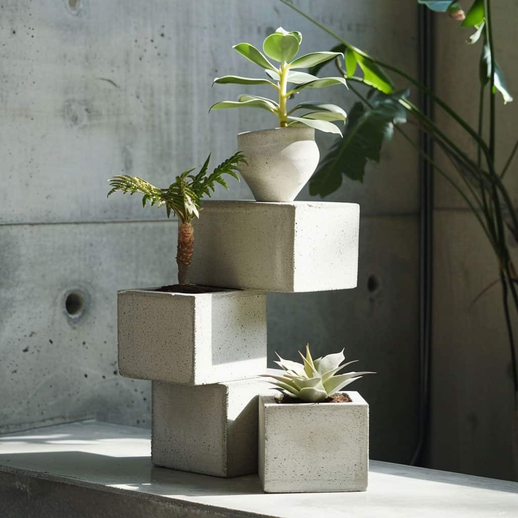 Stacked concrete plant stands 