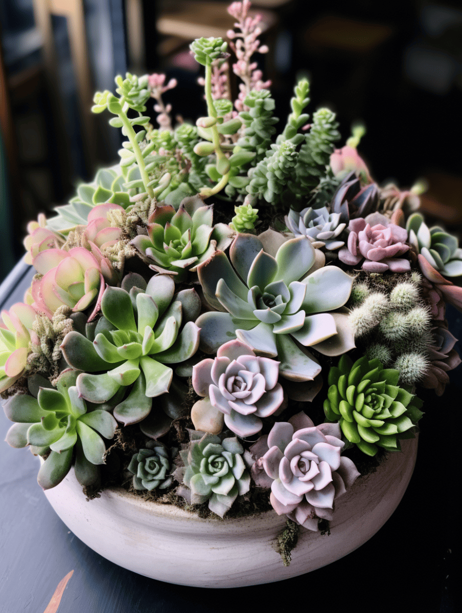Echeverias and other succulents in decorative pot