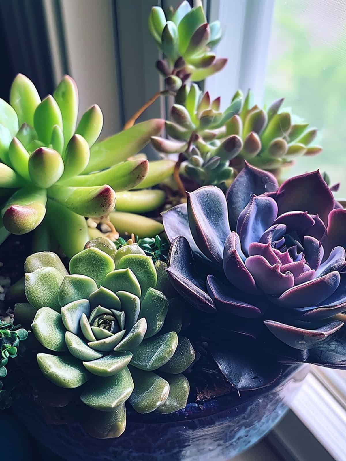 Succulents placed near a window