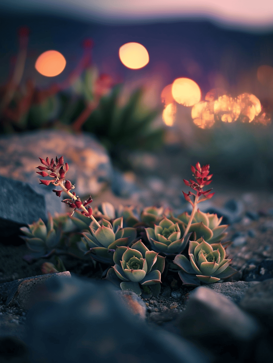 Echeveria with flowers in the desert