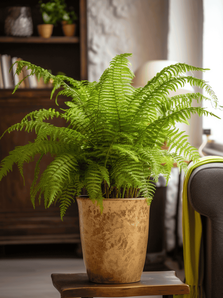 Pot with fern - in living room.
