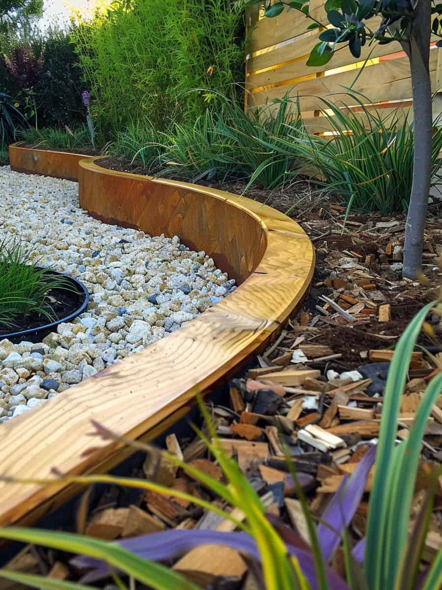 Beautiful stained garden timber edging 