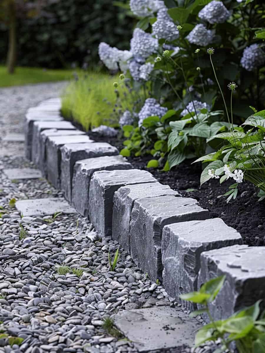 Gray blocks used for garden edging