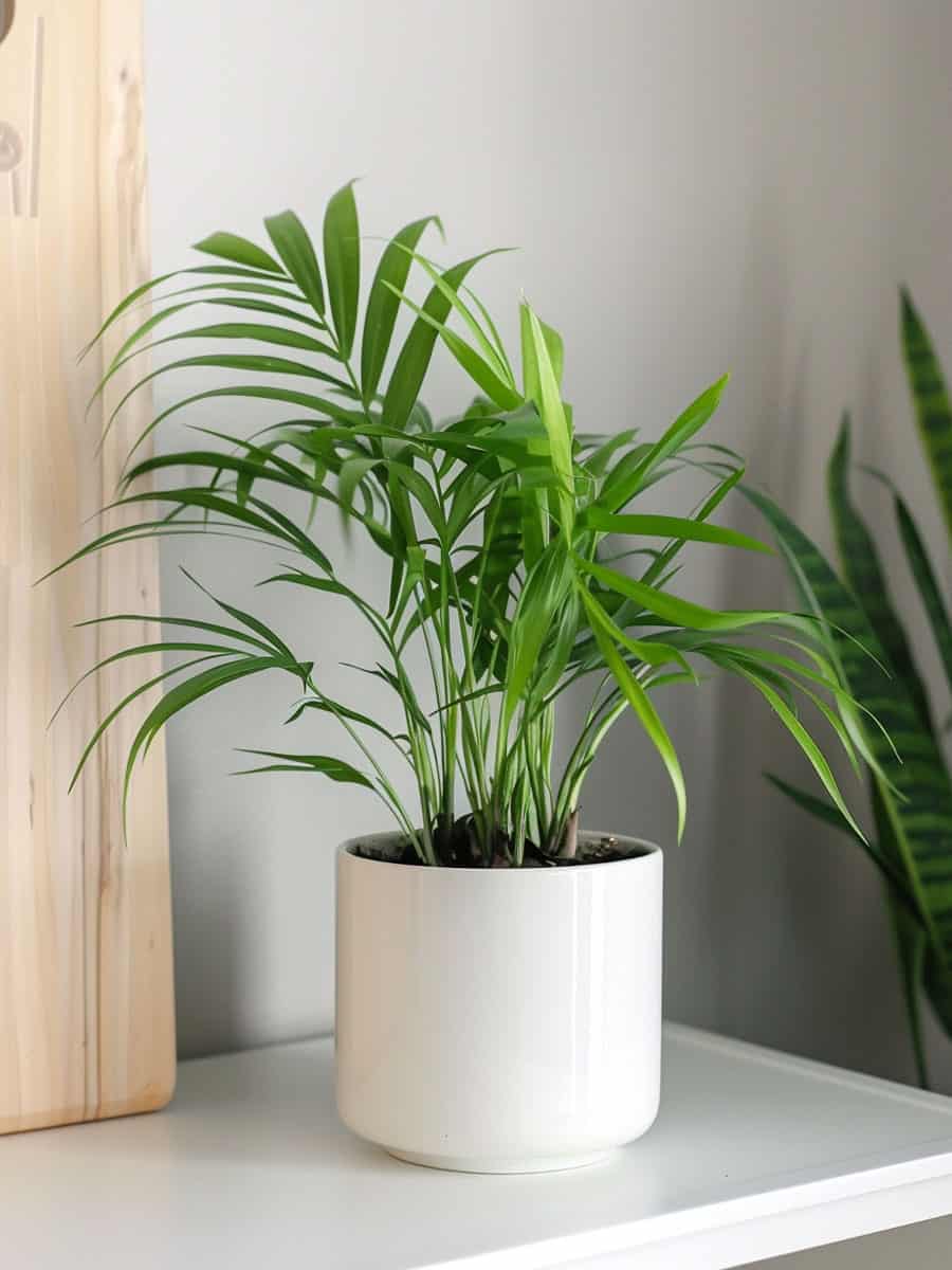 Parlor palm planted in a white pot