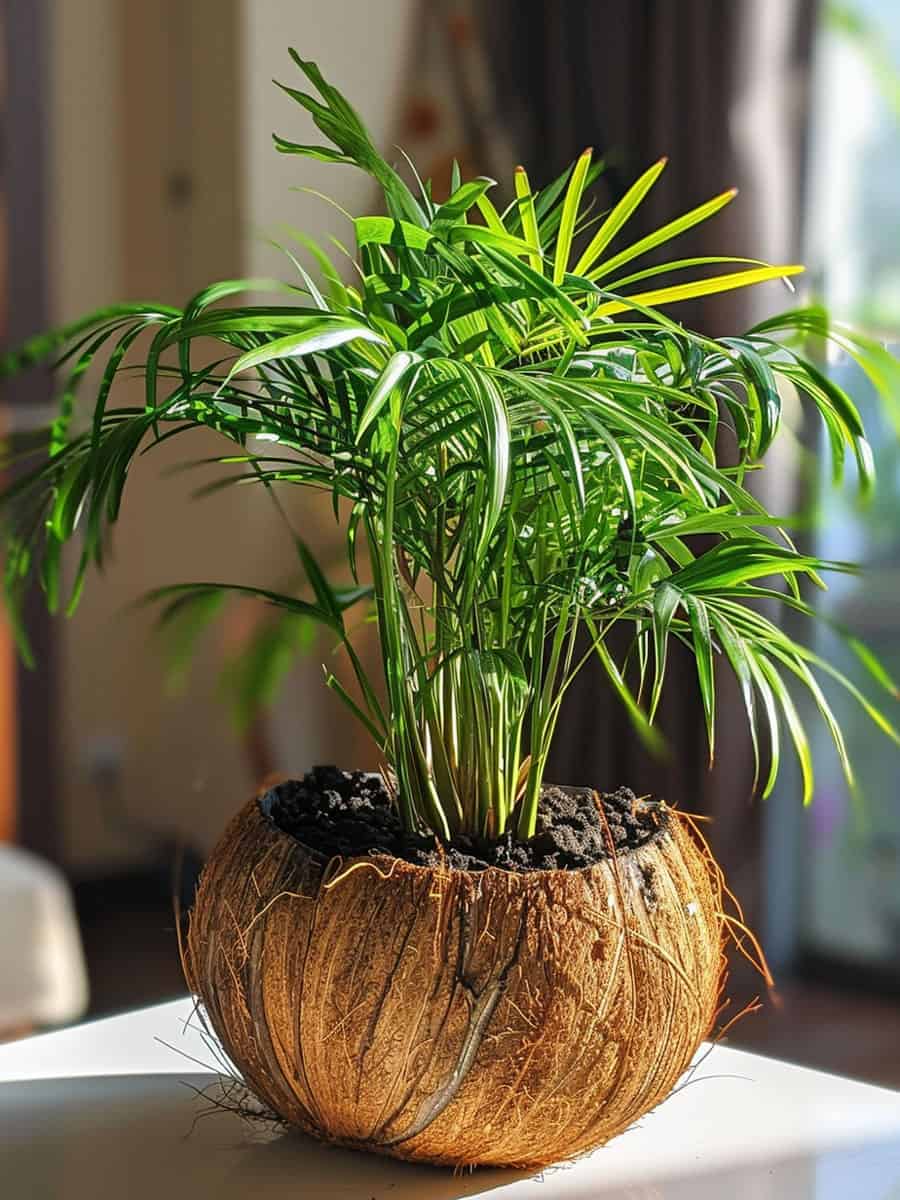 Parlor palm planted in a customized pot