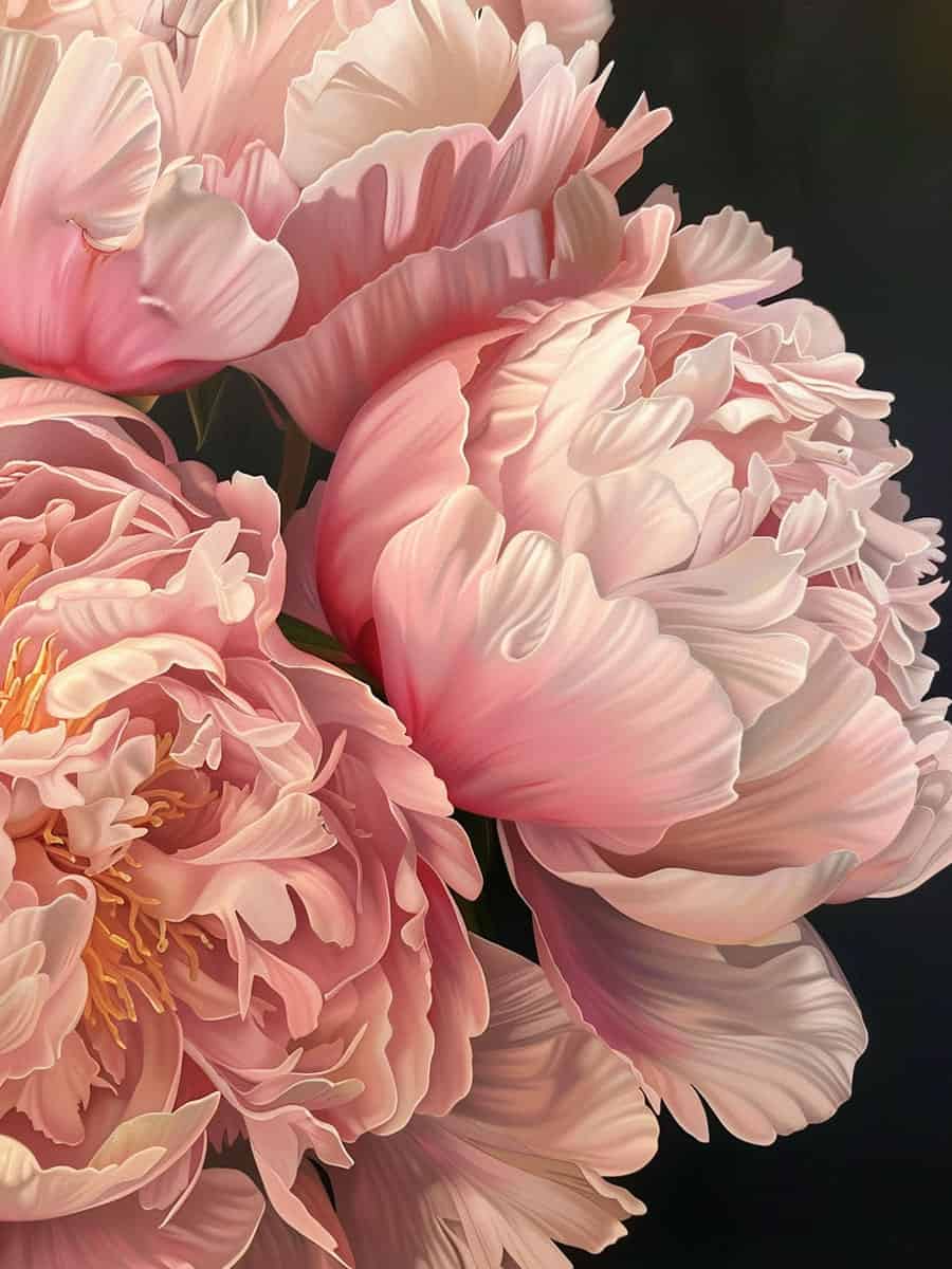 Beautiful white and pink petals of a peony