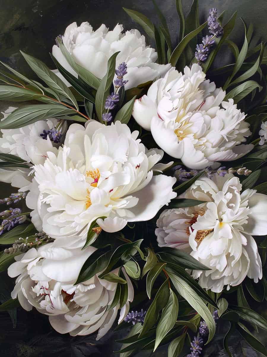Bright white flower of a peony flower