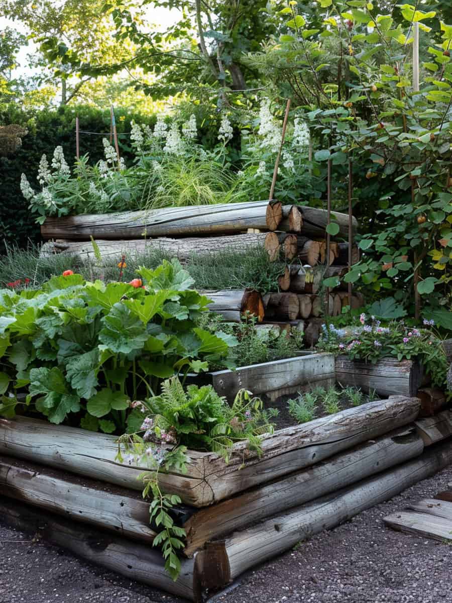 Timber used for garden edging for a raised bed